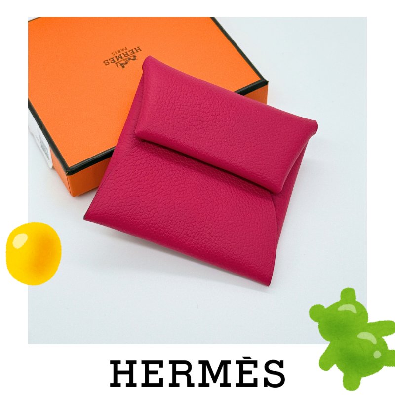 【全新♥️未使用】Hermes 愛馬仕 Bastia Evercolor 小牛皮 90 Framboise 覆盆子 紅莓 零錢包 短夾-0