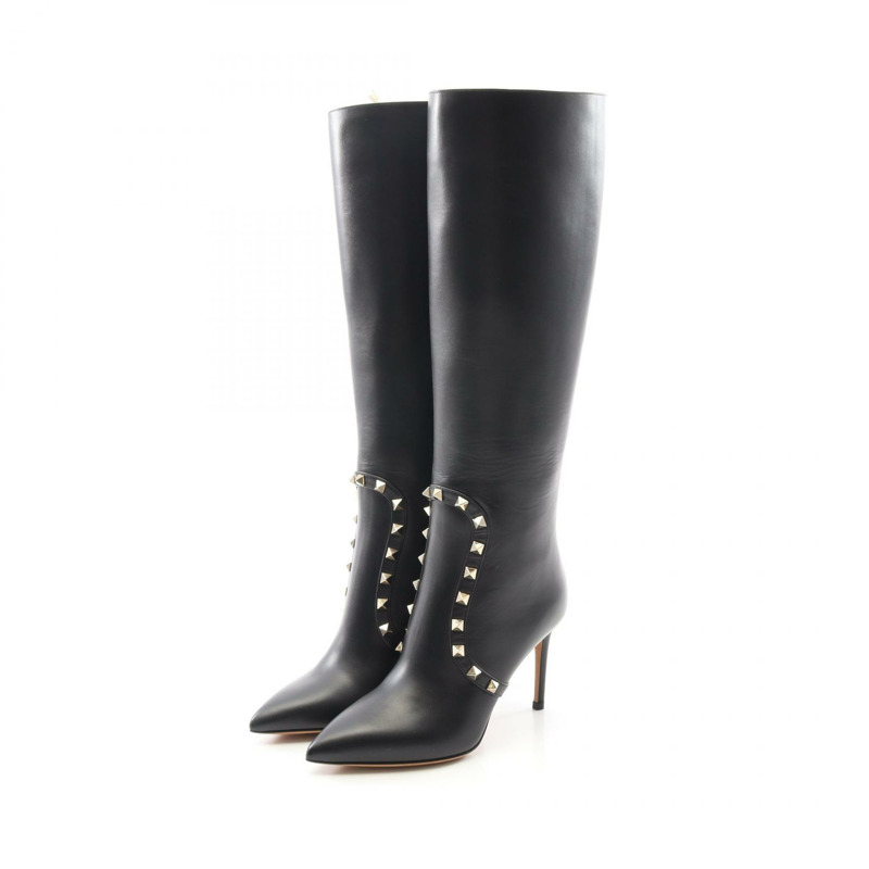 Valentino Garavani Rock Studs 高靴,皮革,黑色,35 碼,二手,女款-0