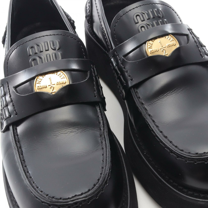 Miu Miu 厚底便士樂福鞋 5D175E 皮革 黑色 37 號 二手 女款-8