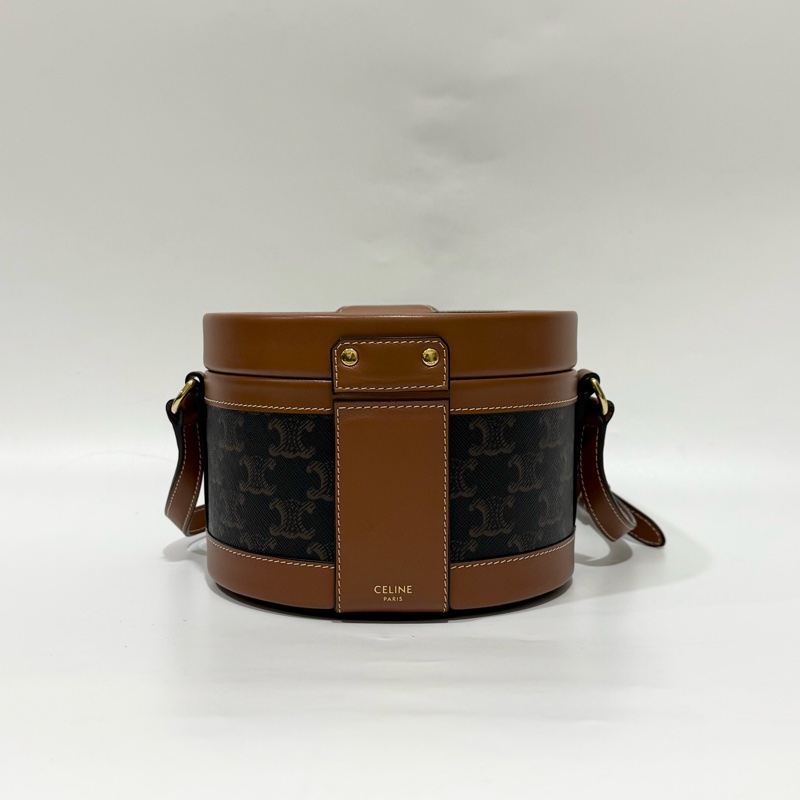 CELINE凱旋門Tambour Triomphe牛皮圓桶側背包195192BZJ-1