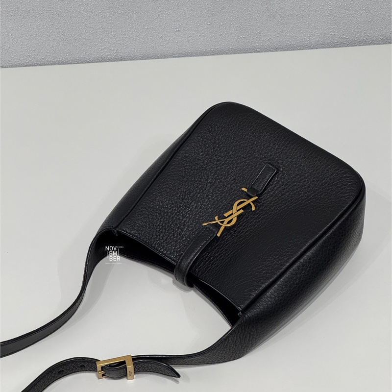 99新🆕 Saint Laurent YSL 聖羅蘭 Hobo迷你 黑色金釦 肩背包-1