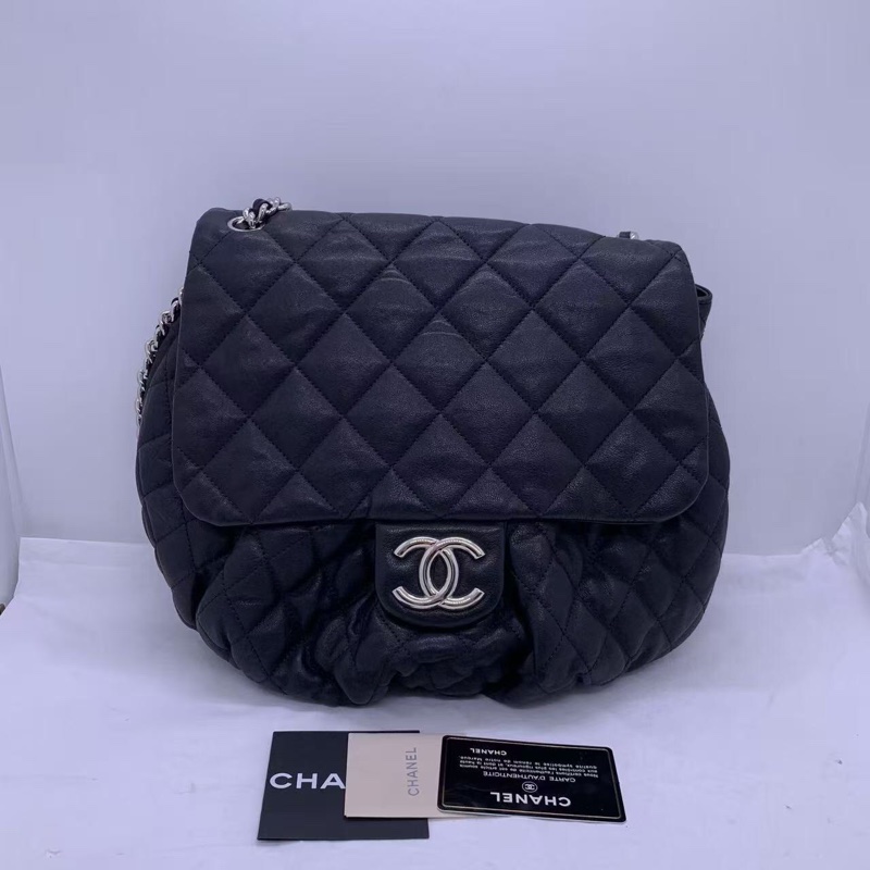 CHANEL香奈兒黑銀雲朵cf鏈條包黑色牛皮-0