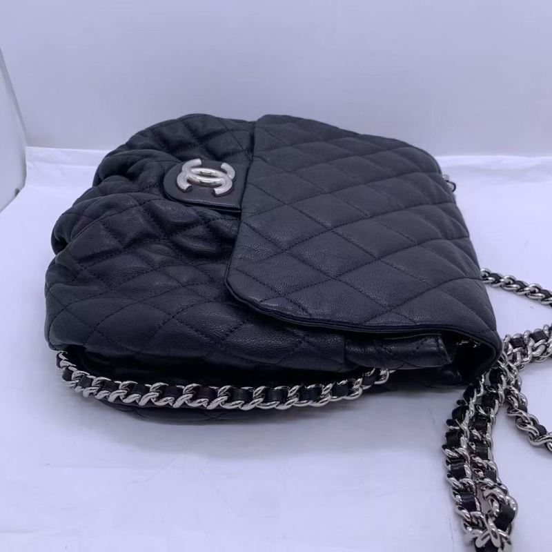 CHANEL香奈兒黑銀雲朵cf鏈條包黑色牛皮-2