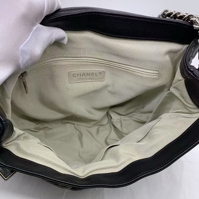 CHANEL香奈兒黑銀雲朵cf鏈條包黑色牛皮-9