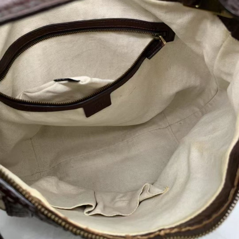 二手Gucci古馳經典雙G老花帆布拼棕色牛皮大號hobo，顏色復古百搭，尺寸：34cm*26cm-4