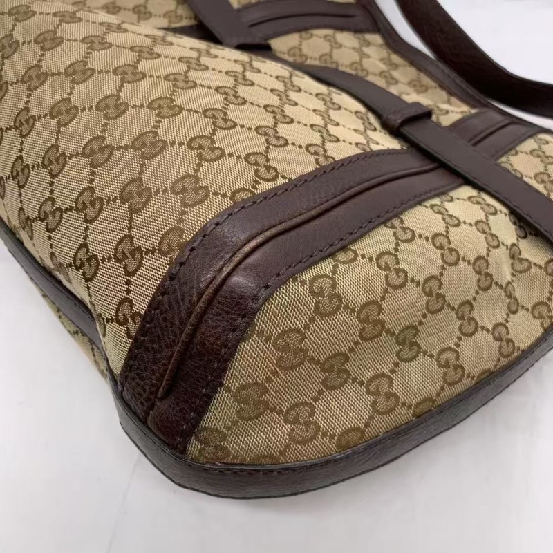 二手Gucci古馳經典雙G老花帆布拼棕色牛皮大號hobo，顏色復古百搭，尺寸：34cm*26cm-7