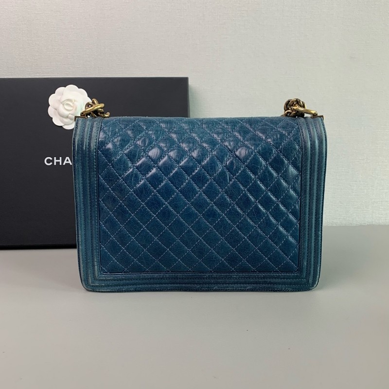 Chanel 香奈兒 大號leboy 藍色金扣鏈條包 17開-3