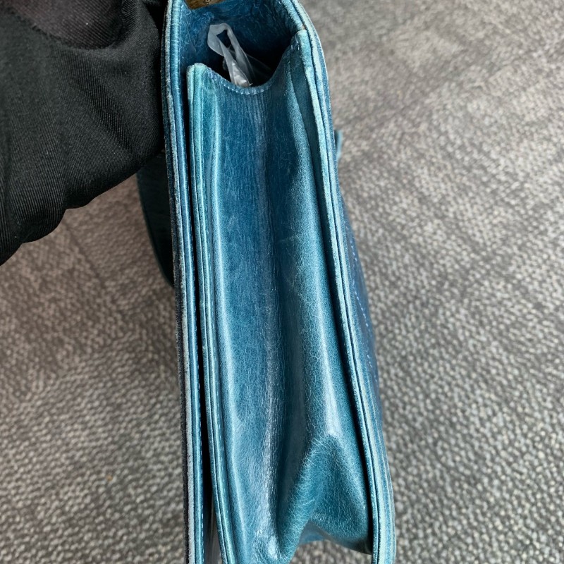 Chanel 香奈兒 大號leboy 藍色金扣鏈條包 17開-8