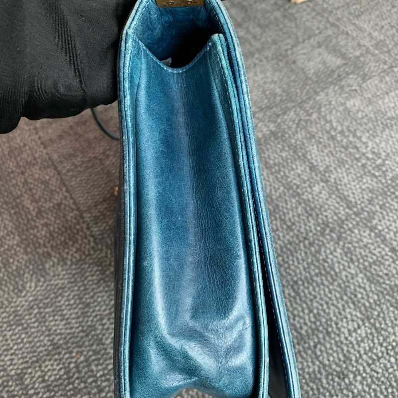 Chanel 香奈兒 大號leboy 藍色金扣鏈條包 17開-10