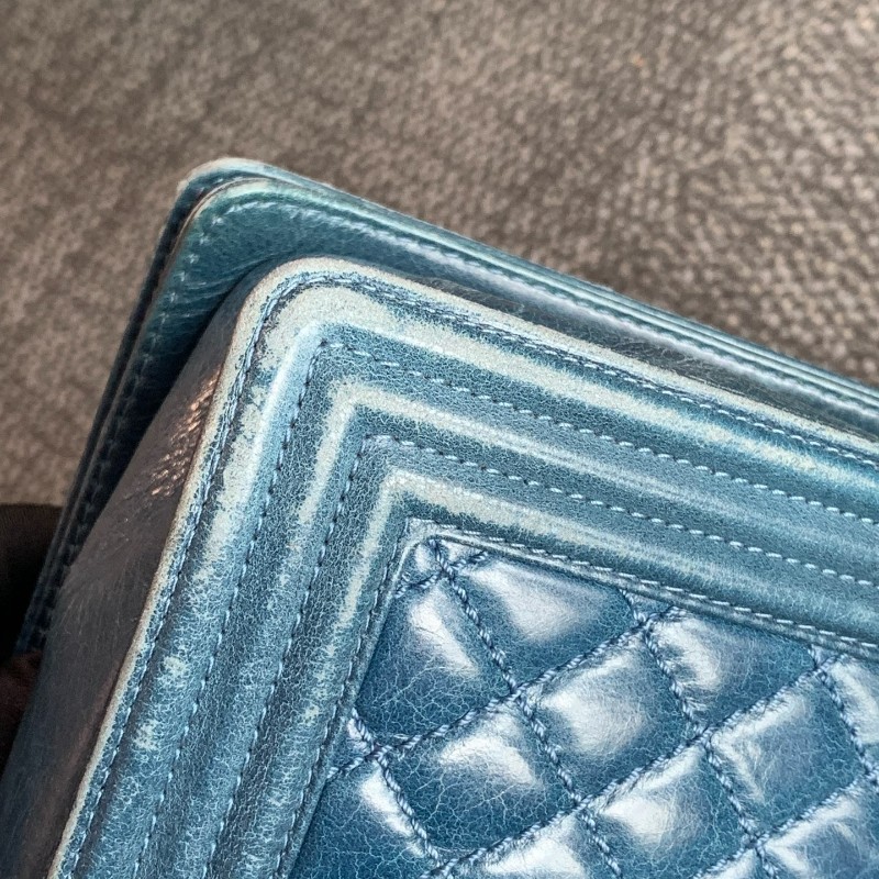 Chanel 香奈兒 大號leboy 藍色金扣鏈條包 17開-13