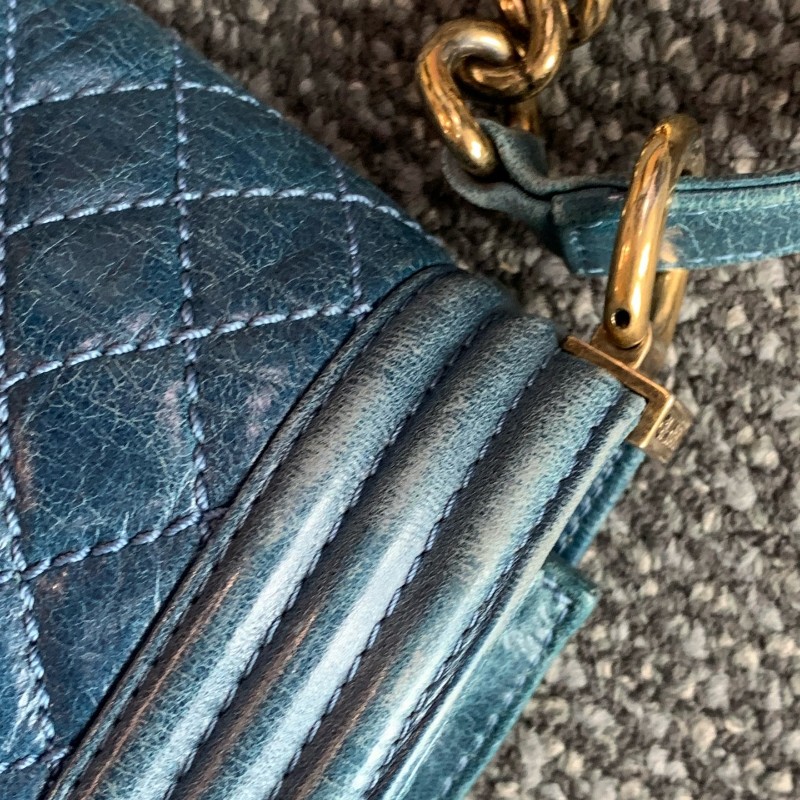 Chanel 香奈兒 大號leboy 藍色金扣鏈條包 17開-15