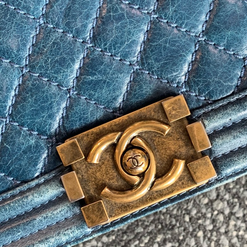 Chanel 香奈兒 大號leboy 藍色金扣鏈條包 17開-17