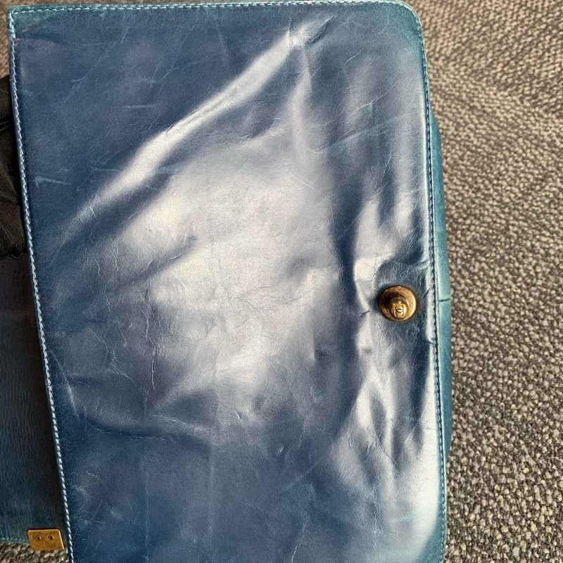 Chanel 香奈兒 大號leboy 藍色金扣鏈條包 17開-19