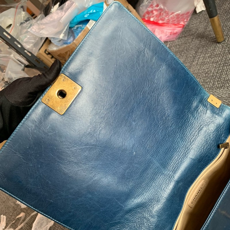 Chanel 香奈兒 大號leboy 藍色金扣鏈條包 17開-20