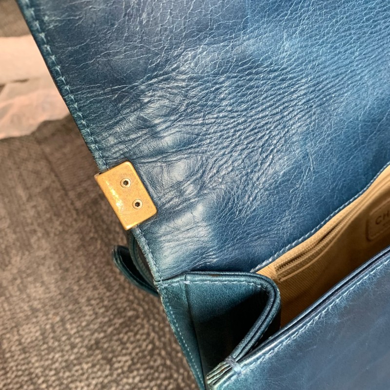 Chanel 香奈兒 大號leboy 藍色金扣鏈條包 17開-23