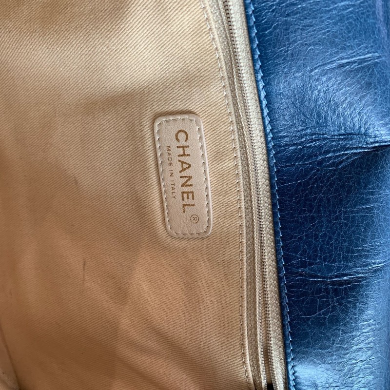 Chanel 香奈兒 大號leboy 藍色金扣鏈條包 17開-24