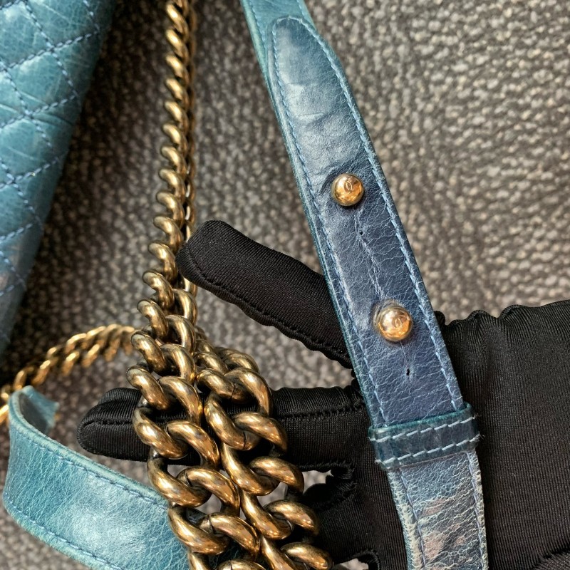 Chanel 香奈兒 大號leboy 藍色金扣鏈條包 17開-28