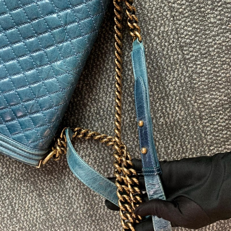 Chanel 香奈兒 大號leboy 藍色金扣鏈條包 17開-29