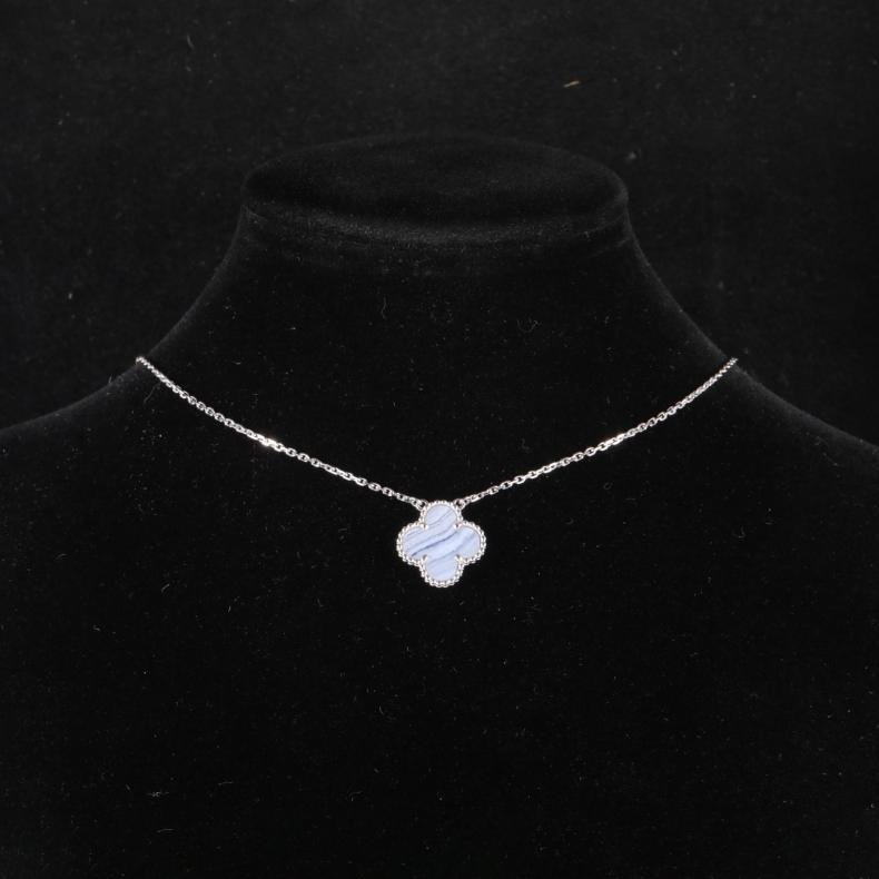 Vintage Alhambra 中號單花項鍊 新扣 18K白金/紫玉髓 項链 白金-0