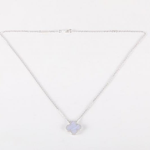 Vintage Alhambra 中號單花項鍊 新扣 18K白金/紫玉髓 項链 白金-4