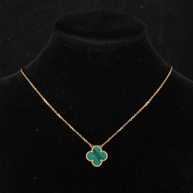 Vintage Alhambra 中號單花項鍊 新扣 18K黃金/孔雀石 項鏈 黃金-0