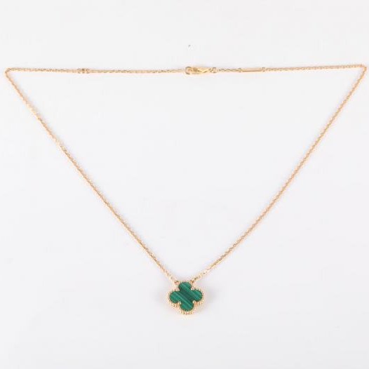 Vintage Alhambra 中號單花項鍊 新扣 18K黃金/孔雀石 項鏈 黃金-5