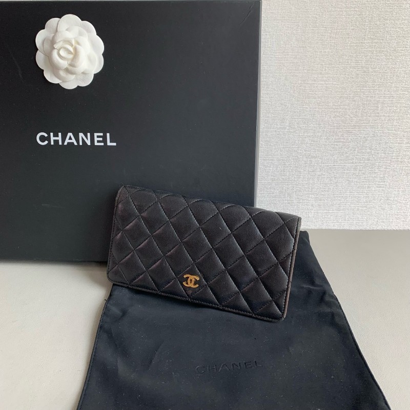 Chanel 香奈兒 黑金 錢包 羊皮長夾 銀包 21開-2