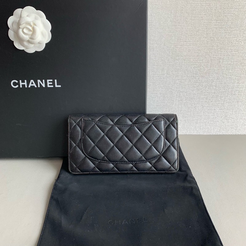 Chanel 香奈兒 黑金 錢包 羊皮長夾 銀包 21開-3