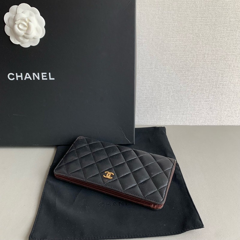 Chanel 香奈兒 黑金 錢包 羊皮長夾 銀包 21開-4