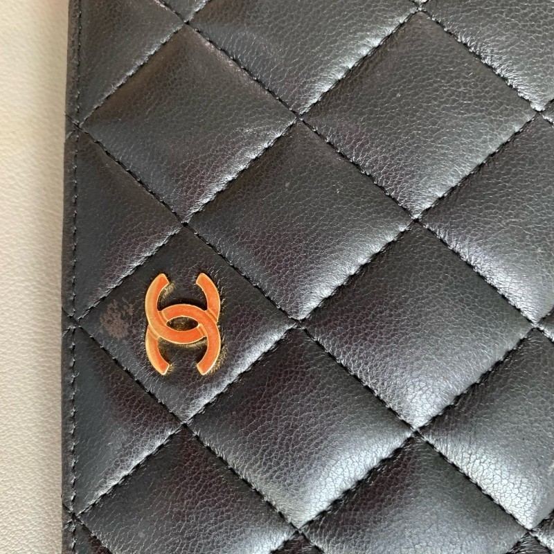 Chanel 香奈兒 黑金 錢包 羊皮長夾 銀包 21開-6