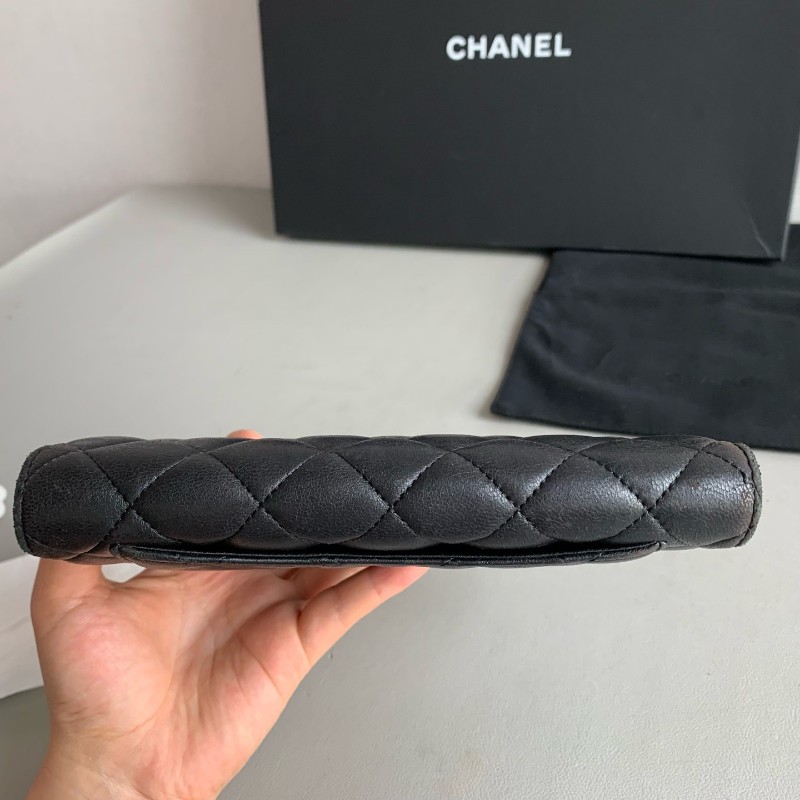Chanel 香奈兒 黑金 錢包 羊皮長夾 銀包 21開-8