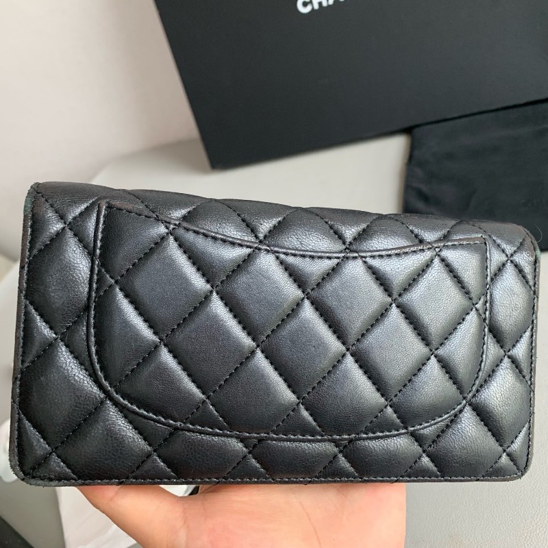 Chanel 香奈兒 黑金 錢包 羊皮長夾 銀包 21開-9