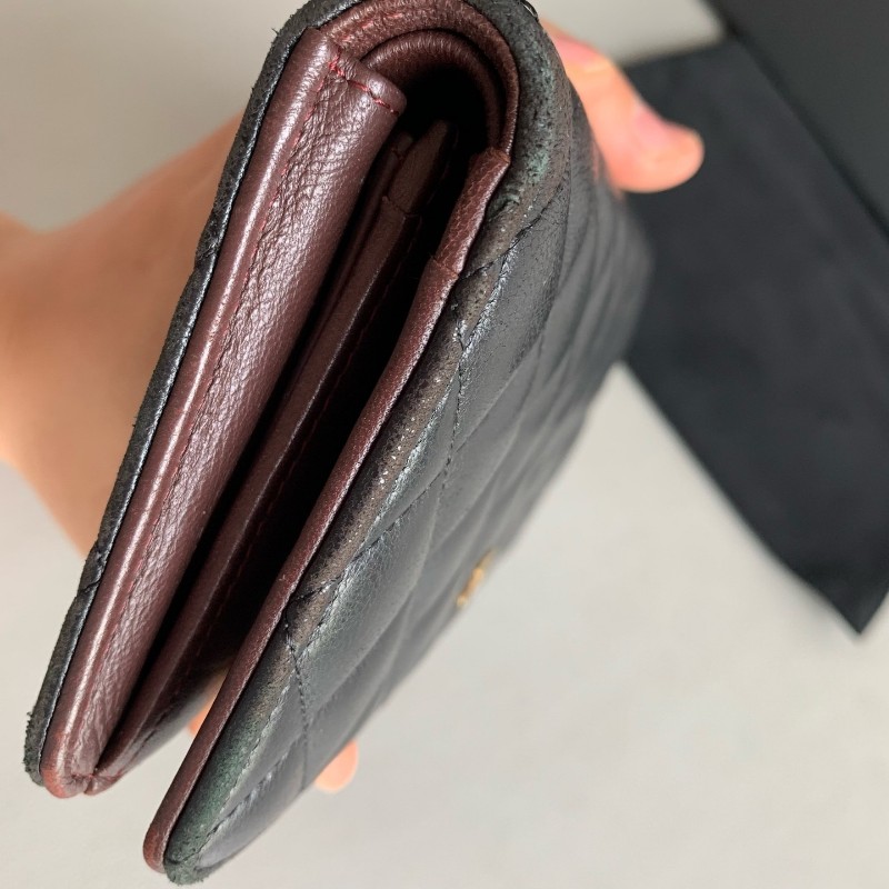 Chanel 香奈兒 黑金 錢包 羊皮長夾 銀包 21開-11