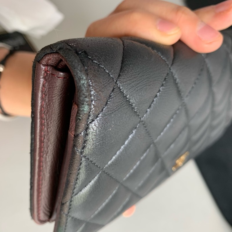 Chanel 香奈兒 黑金 錢包 羊皮長夾 銀包 21開-13