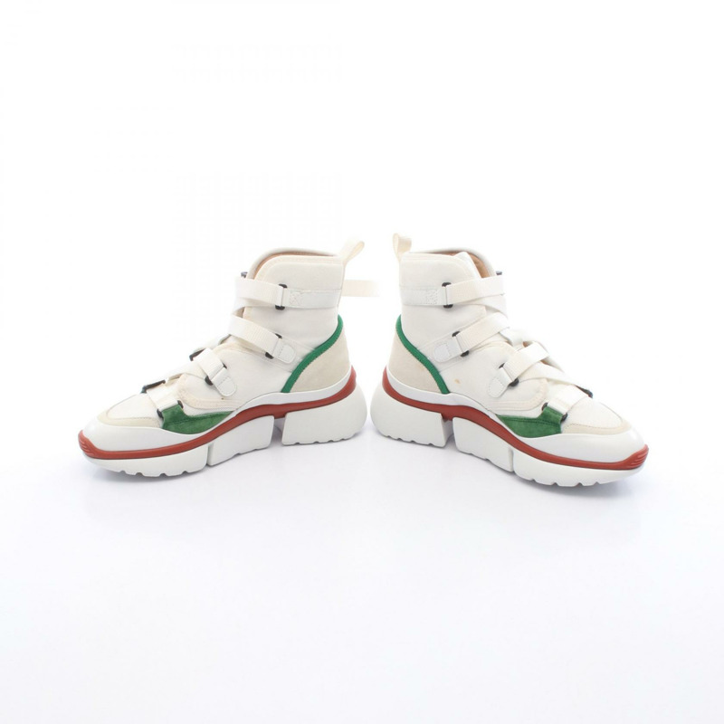 Chloe Sonnie 女士運動鞋，皮革絨面革，白色/綠色/多色，36碼，二手。-2