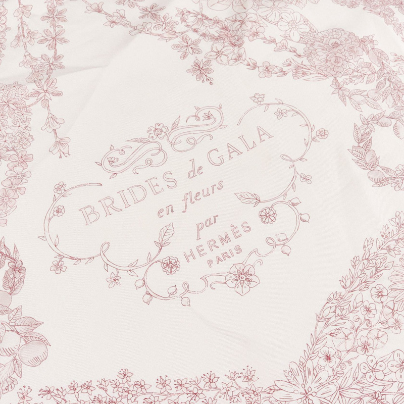 HERMES 斜紋布 Laine BRIDES de GALA en fleurs 絲綢洋裝米色粉紅二手女士 #36-8