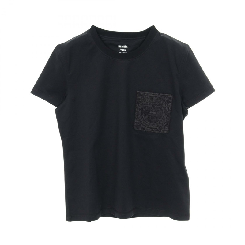HERMES H 刺繡口袋 T 卹棉質上衣黑色二手女款 36 碼-0