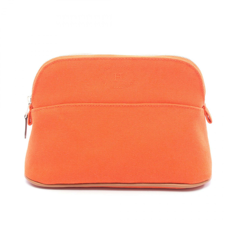 HERMES Bolide Pouch 20 包帆布皮革橙色棕色 Feu 二手女款 SHW-0