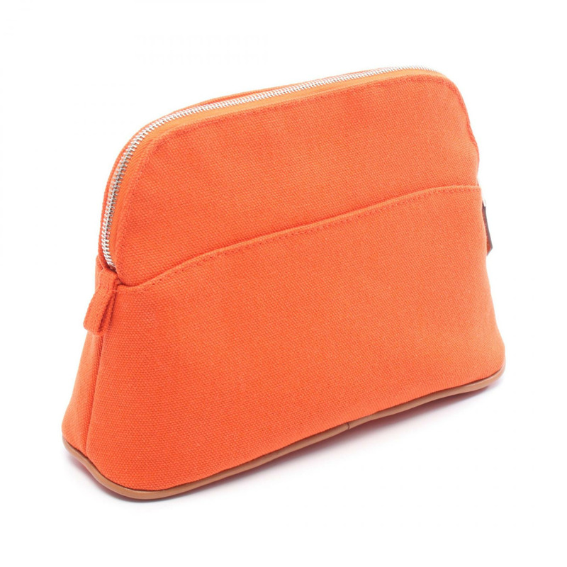 HERMES Bolide Pouch 20 包帆布皮革橙色棕色 Feu 二手女款 SHW-1