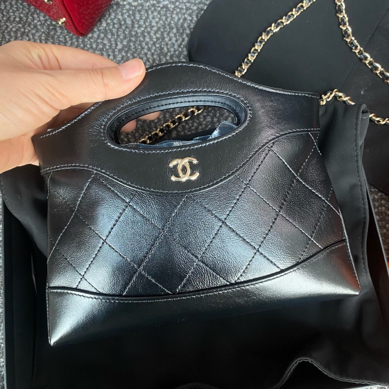 Chanel 香奈兒 24C 黑色牛皮31bag nano橫版 鏈條肩背包 斜背包 晶片款-6