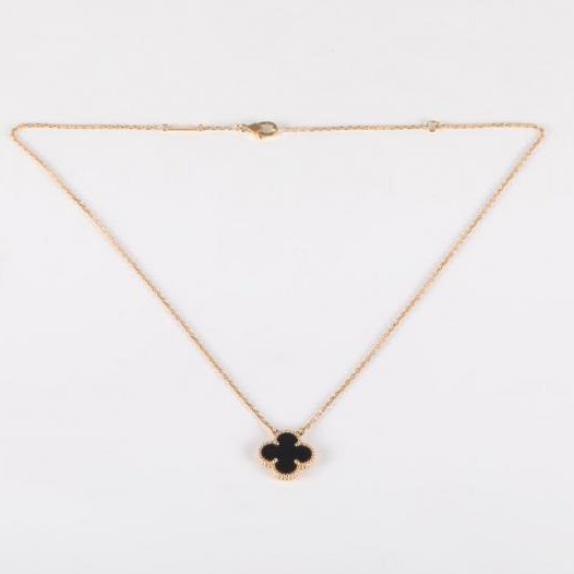 Vintage Alhambra 中號單花項鍊 新扣 18K黃金/縞瑪瑙 項鍊 黃金-4