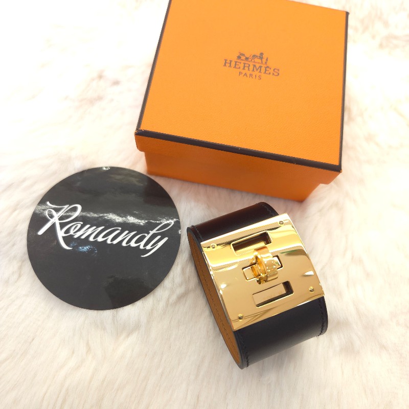 Hermès Kelly dog 寬版手環 黑金-0
