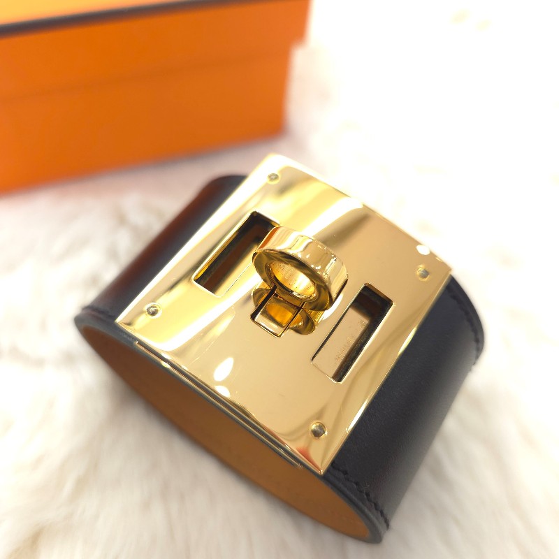 Hermès Kelly dog 寬版手環 黑金-2