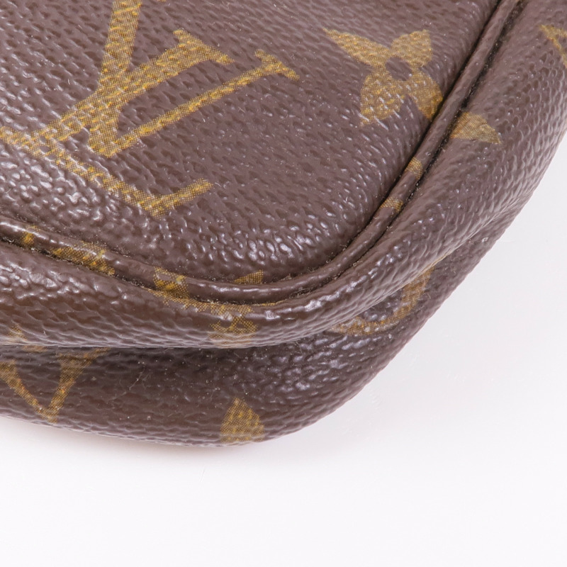 LOUIS VUITTON Monogram Pochette Accessoires金扣手挽袋棕色-7