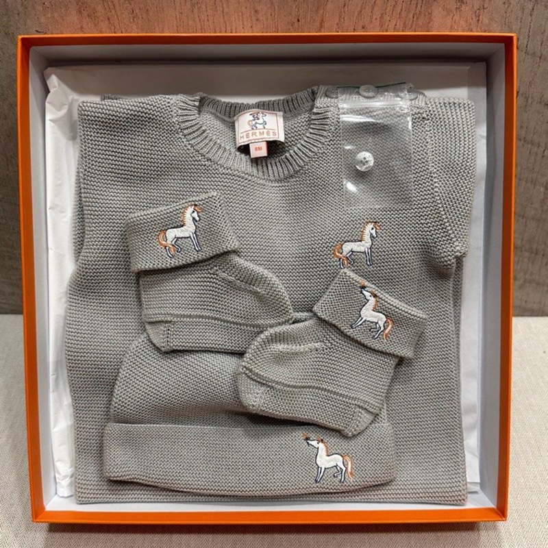Hermes Unisex 因男女嬰可著 Baby 6M 禮盒套裝 灰色-1