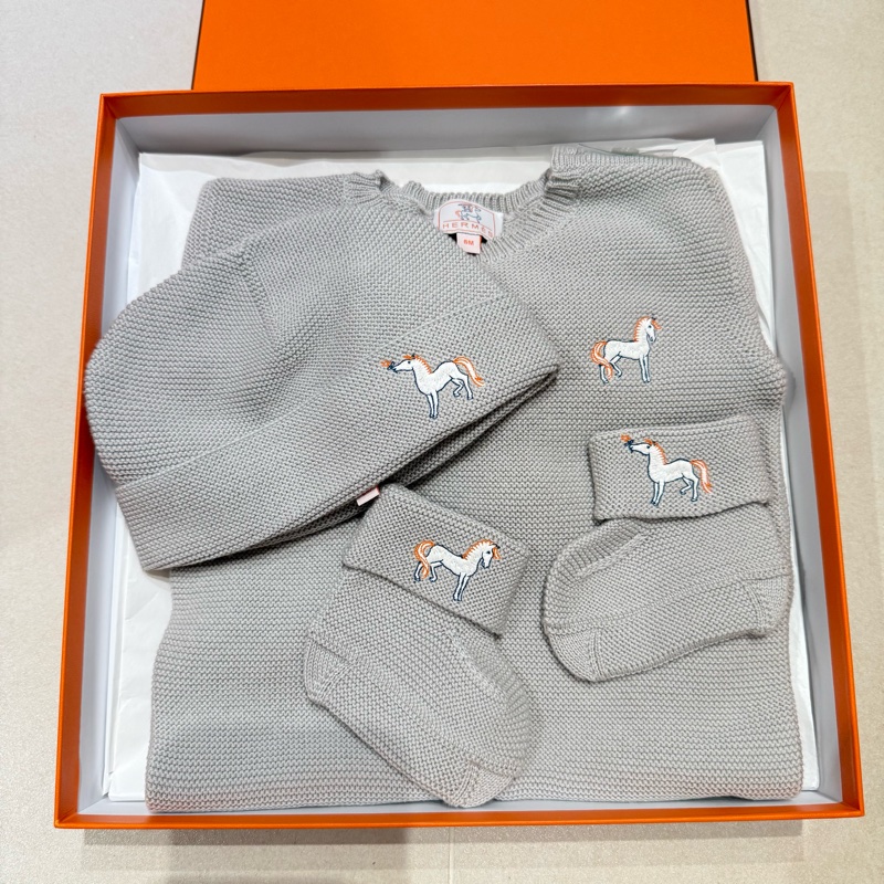 Hermes Unisex 因男女嬰可著 Baby 6M 禮盒套裝 灰色-5