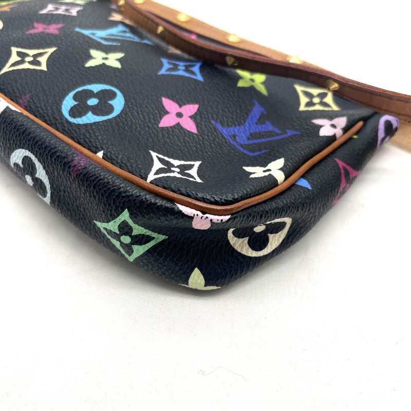 LV村上隆聯名黑三彩鉚釘腋下包 麻將包-5