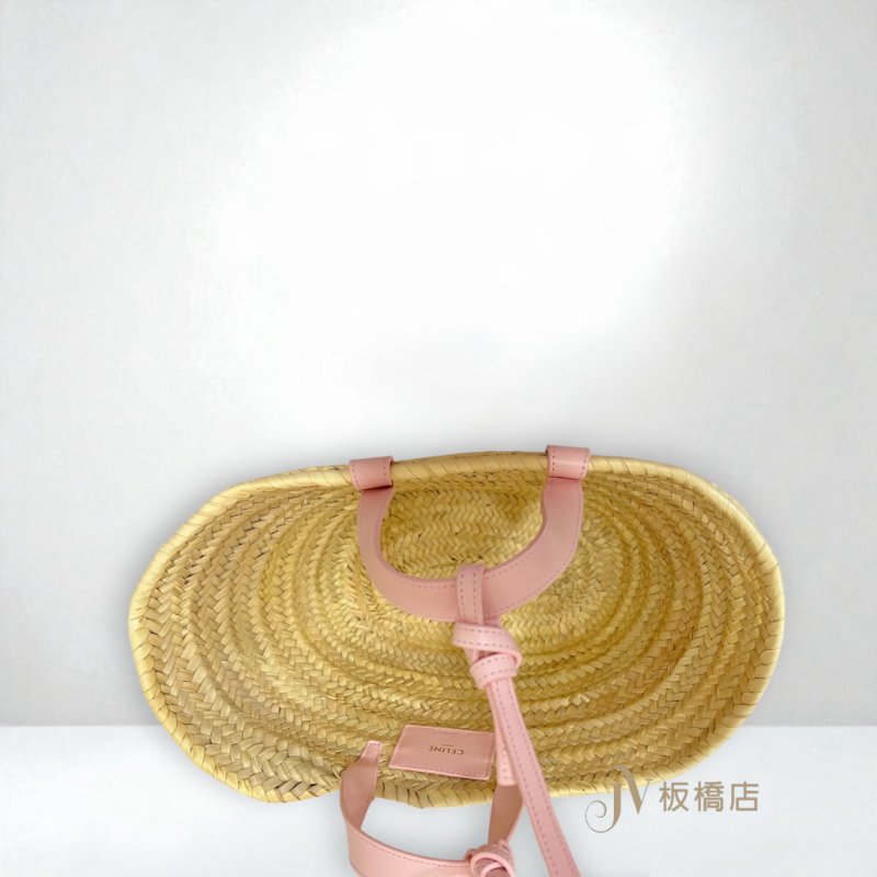 CELINE包包 粉色凱旋門LOGO草編手提肩背編織包-5