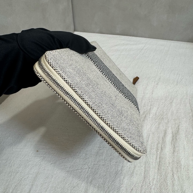 Hermes 黑拼色帆布亞麻ㄇ字拉鏈多功能手拿包-4