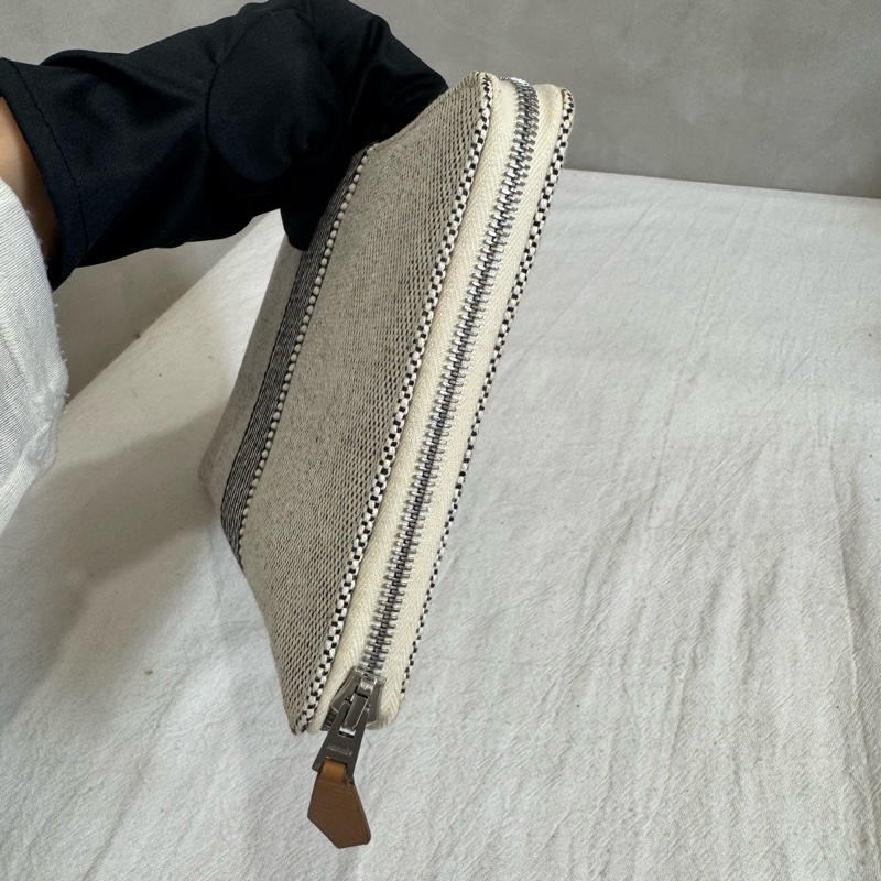 Hermes 黑拼色帆布亞麻ㄇ字拉鏈多功能手拿包-5